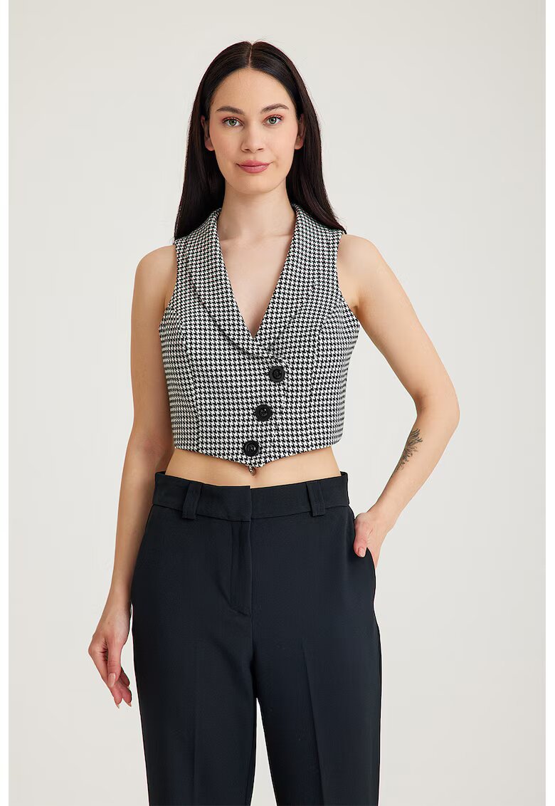 Just Like You Vesta crop cu modle houndstooth - Negru/Gri deschis