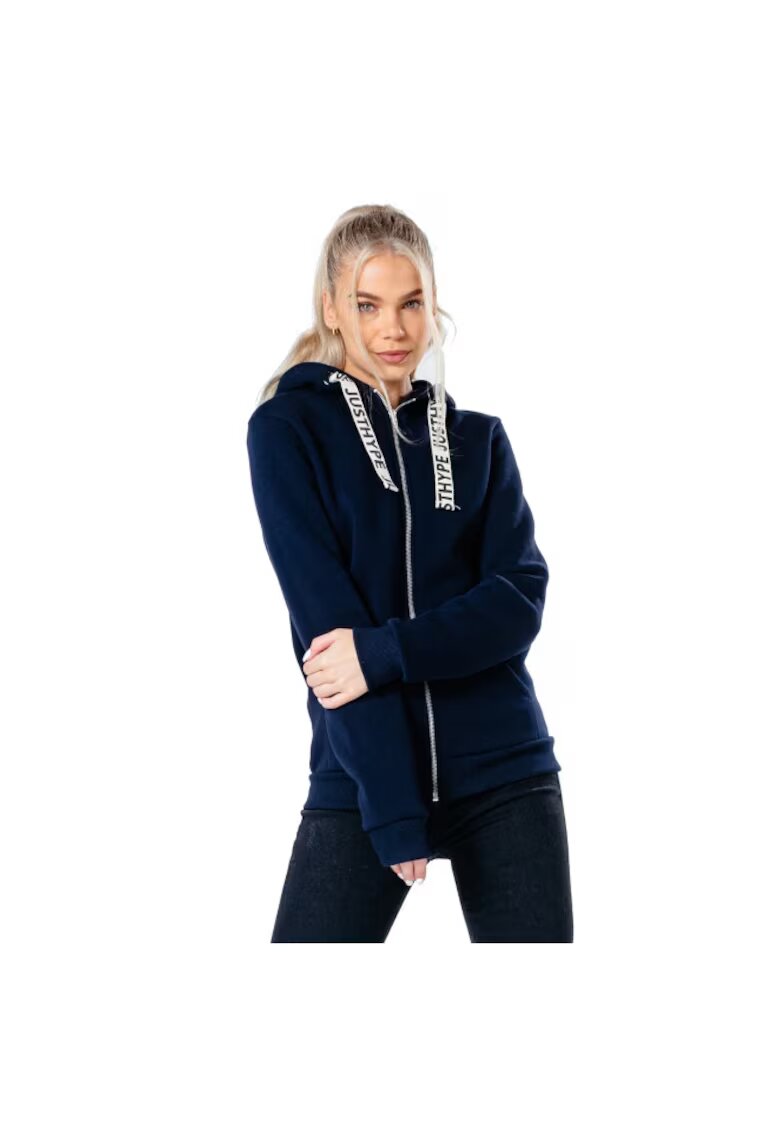 Justhype Hanorac dama - Drawstring Zip Hoodie HYPWOMHOOD003 - Albastru marin - Bleumarin