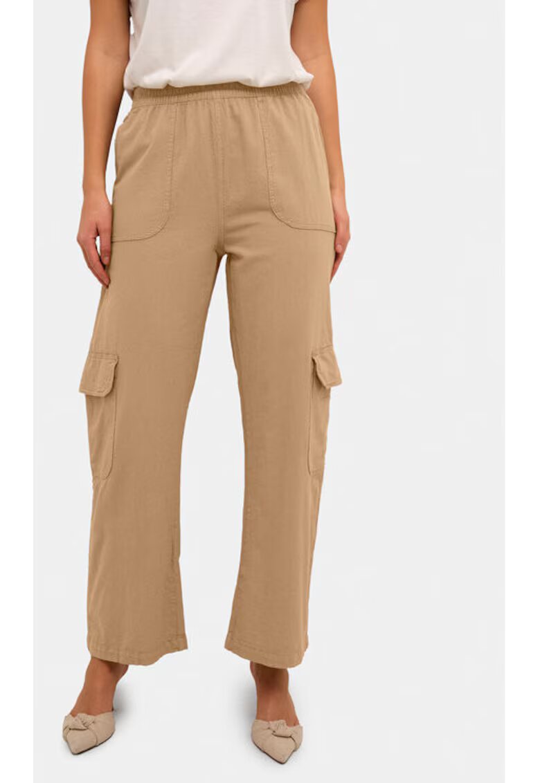 kaffe Pantaloni dama - 304099465 - Bumbac - Bej - Bej