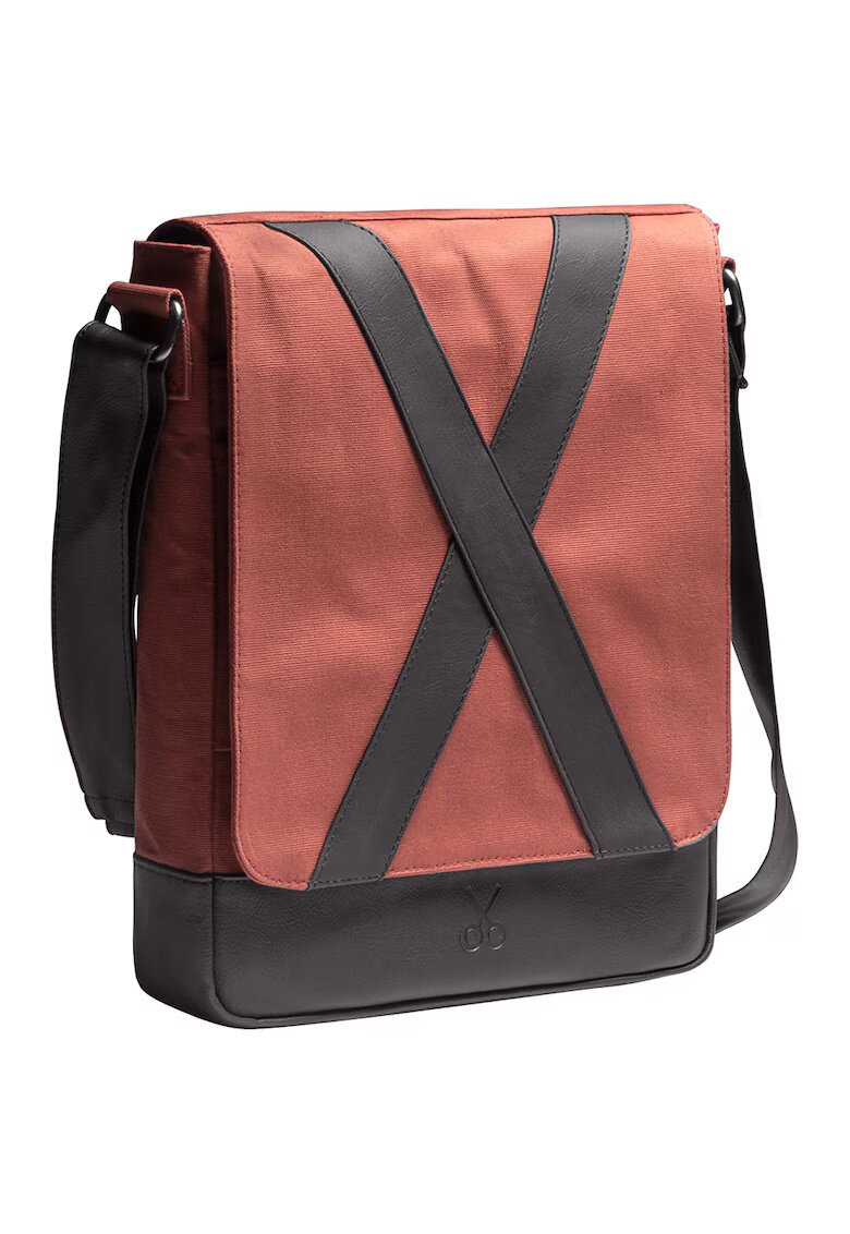 KAFT Geanta crossbody unisex - Negru/Caramiziu - 31x25x7