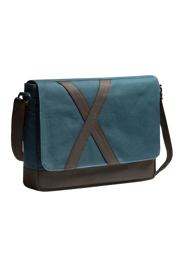 KAFT Geanta messenger unisex Nevend Asphalt - Negru/Albastru petrol - 32x41x6