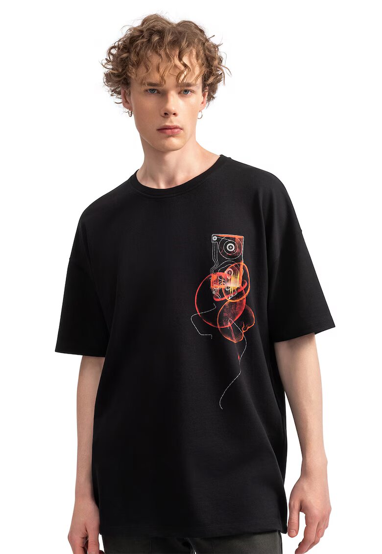 KAFT Tricou unisex cu imprimeu abstract - Negru/Coral