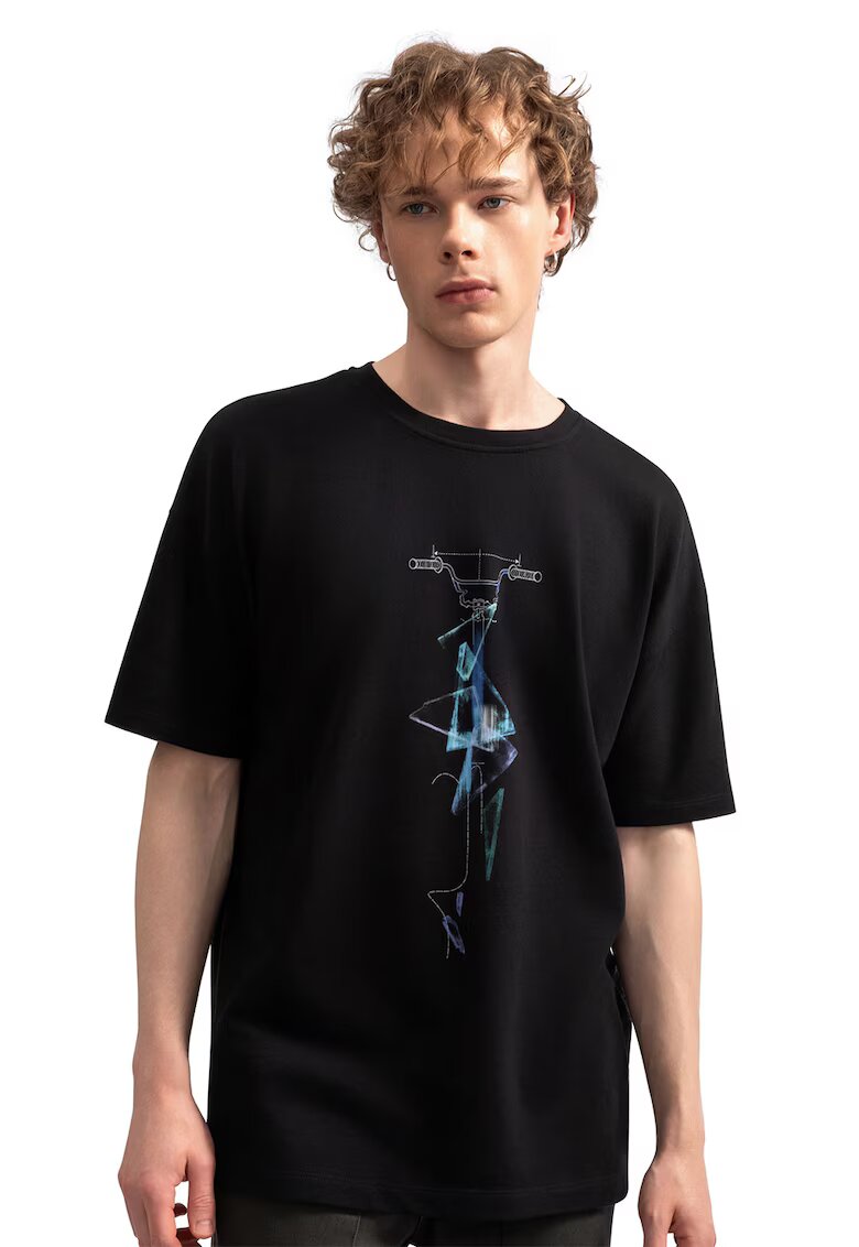 KAFT Tricou unisex cu imprimeu - Albastru pastel/Negru