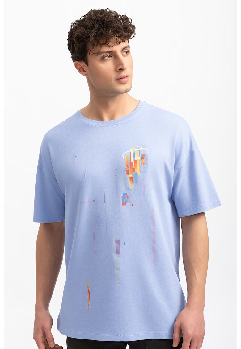 KAFT Tricou unisex cu imprimeu - Albastru pastel/Portocaliu