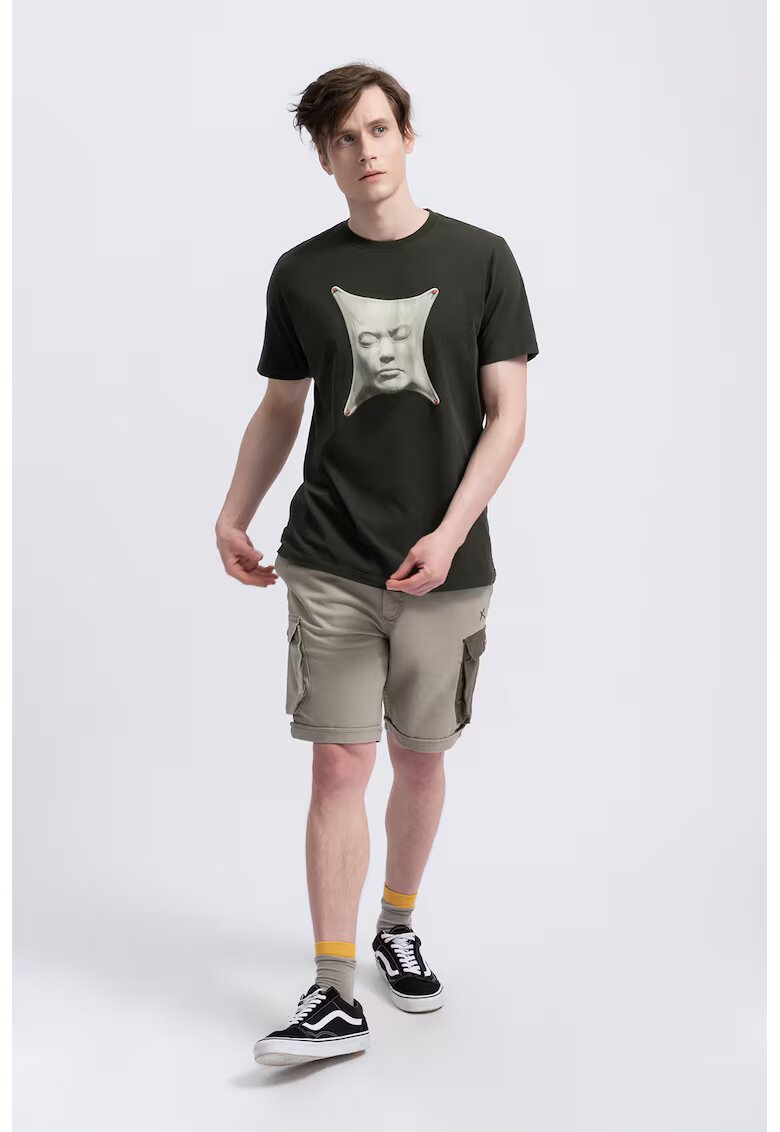 KAFT Tricou unisex cu imprimeu grafic - Kaki/Alb murdar