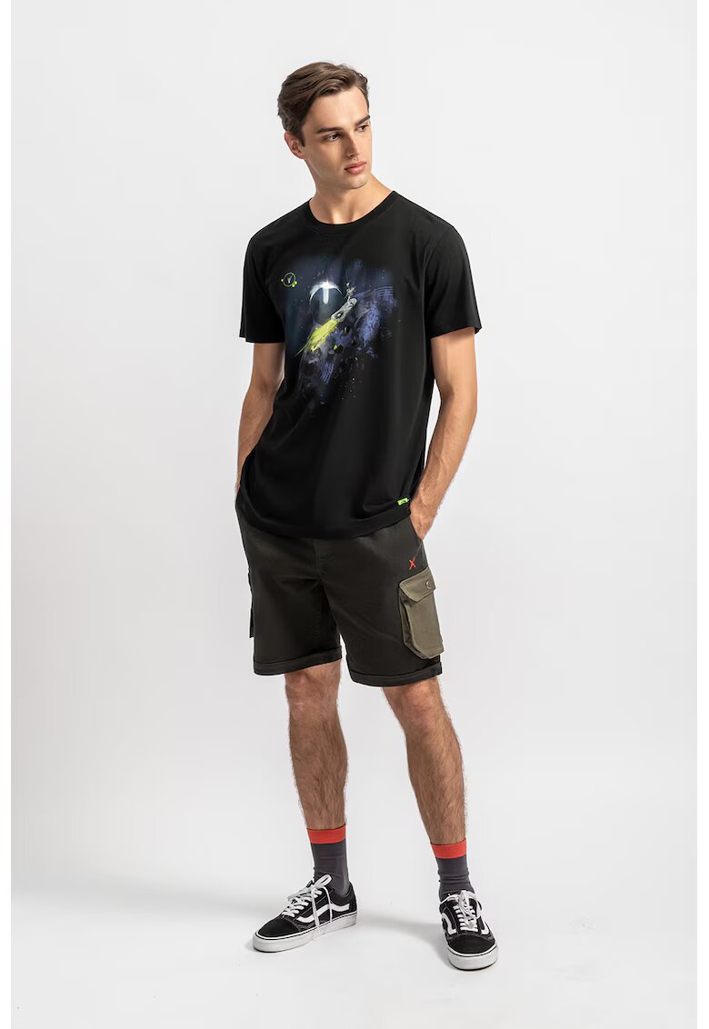 KAFT Tricou unisex de bumbac cu imprimeu - Negru stins