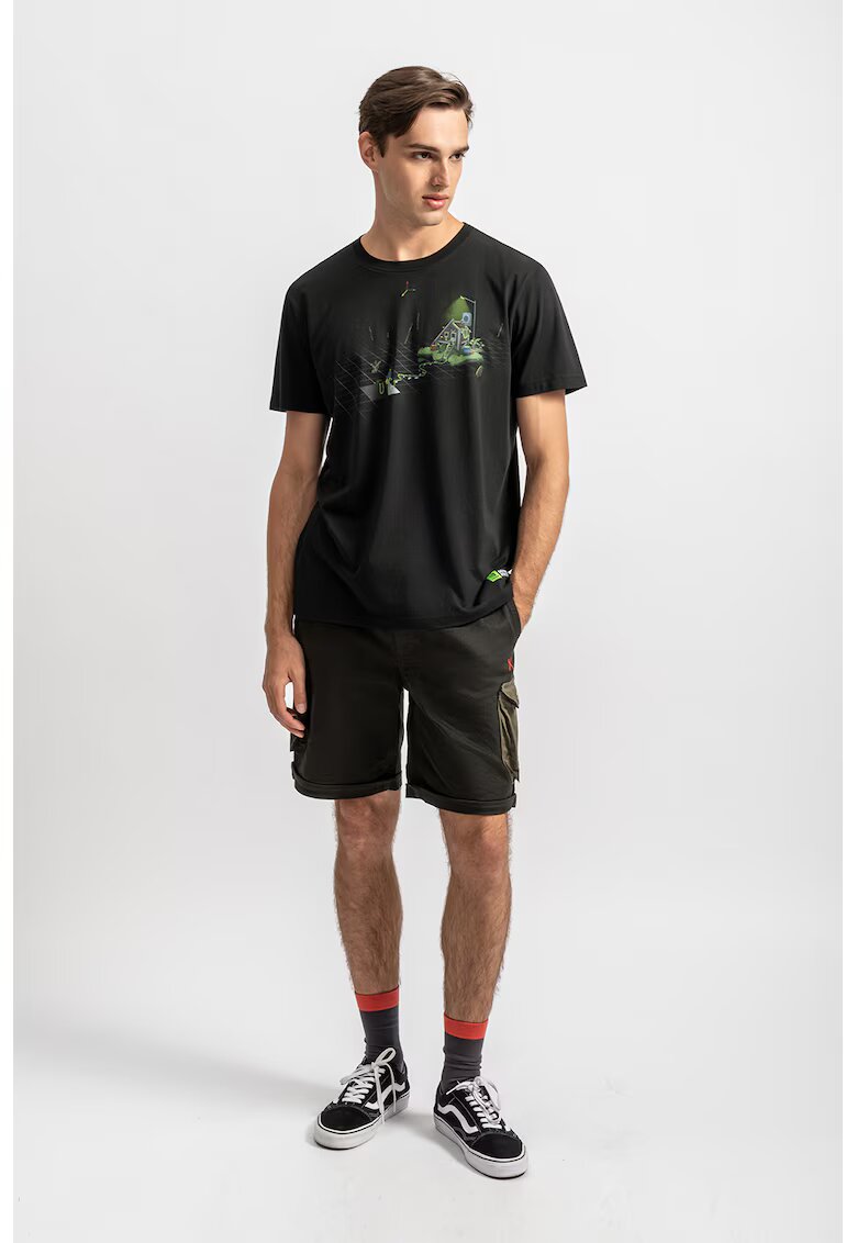 KAFT Tricou unisex de bumbac cu imprimeu - Verde/Negru stins