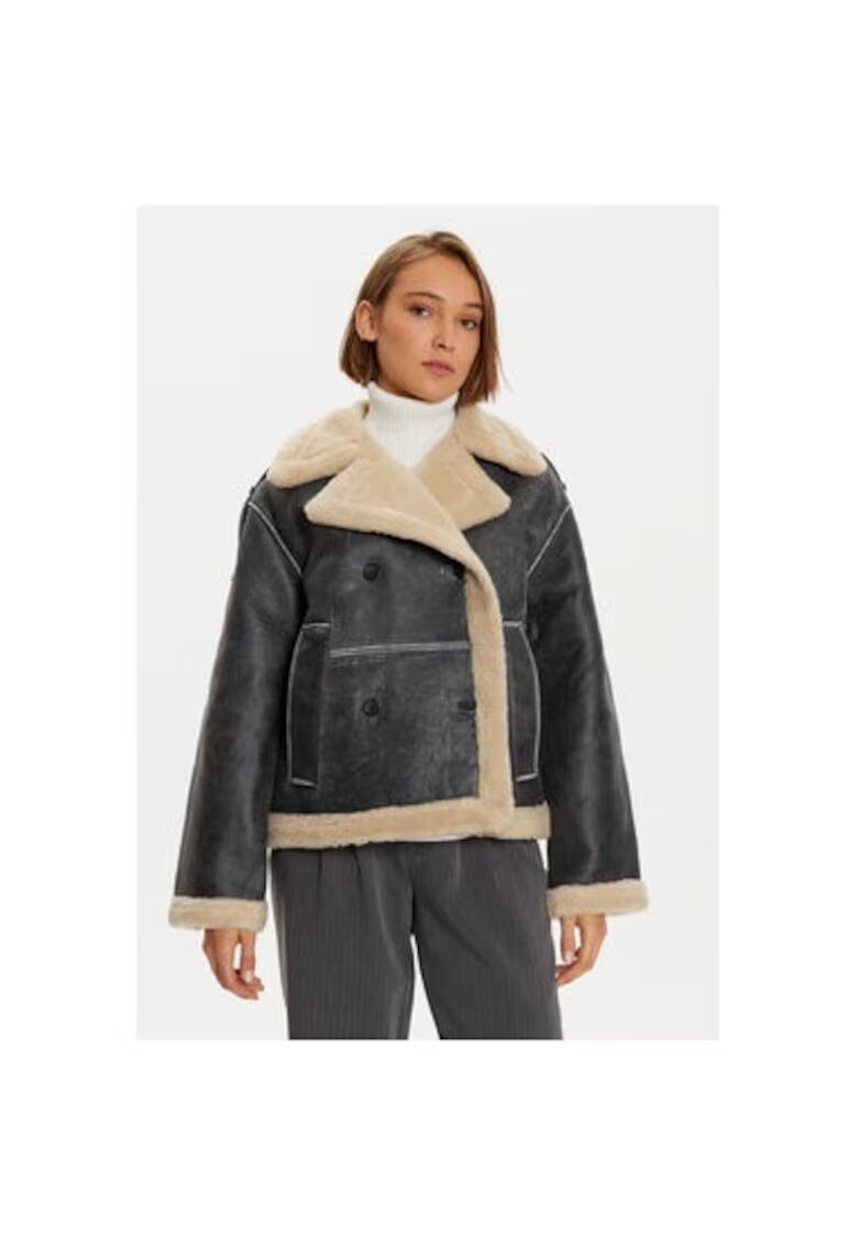 Karen by Simonsen Geaca piele dama Piele naturala - Gri - Gri