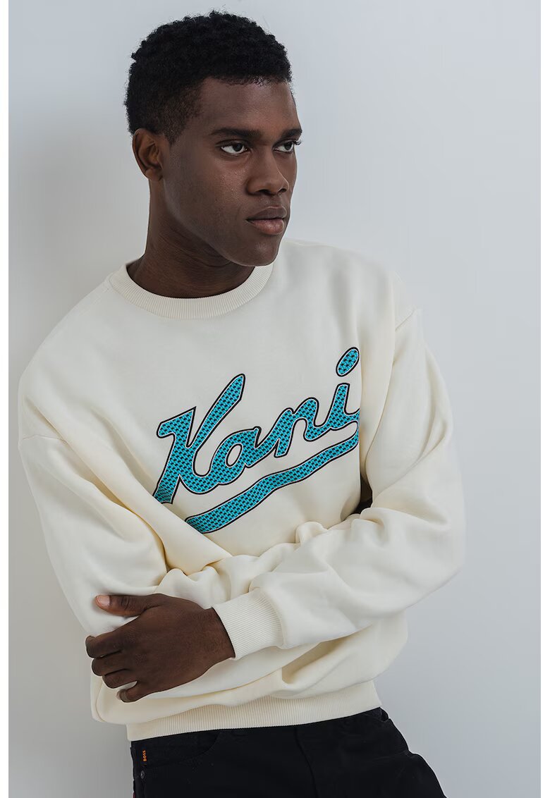 Karl Kani Bluza de trening cu decolteu la baza gatului - Albastru/Crem
