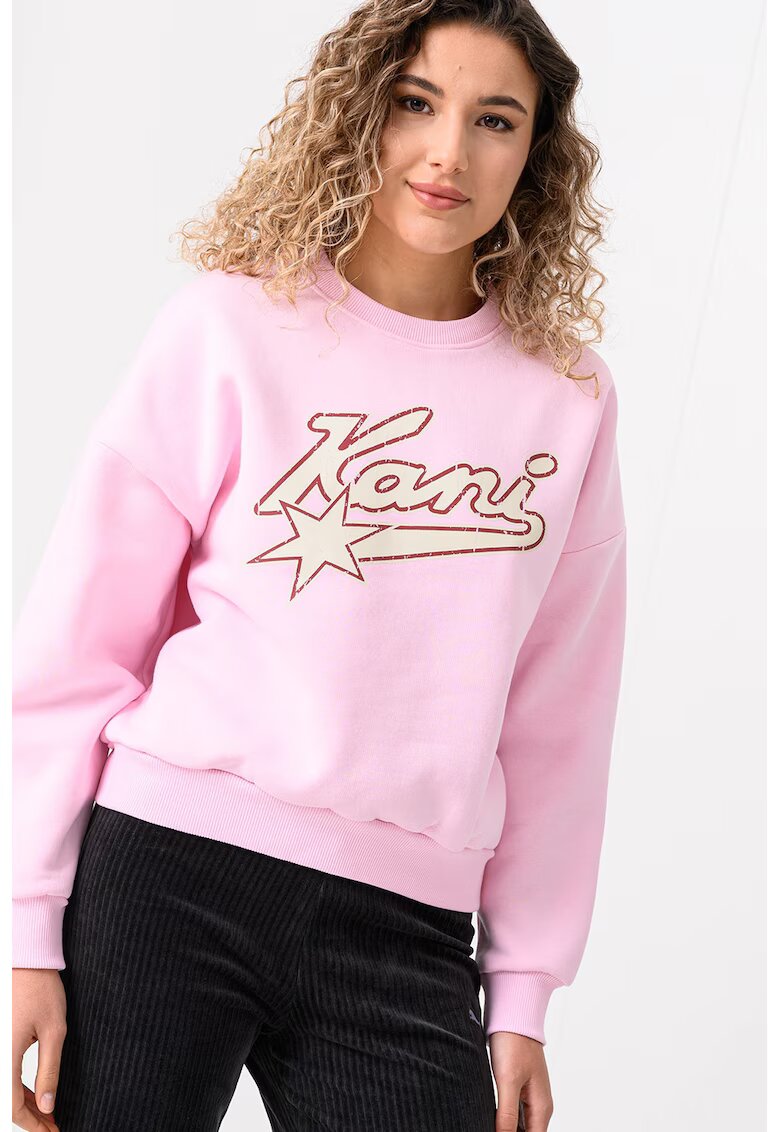 Karl Kani Bluza de trening cu decolteu la baza gatului si maneci cazute Varsity Star - Visiniu/Roz pal/Crem