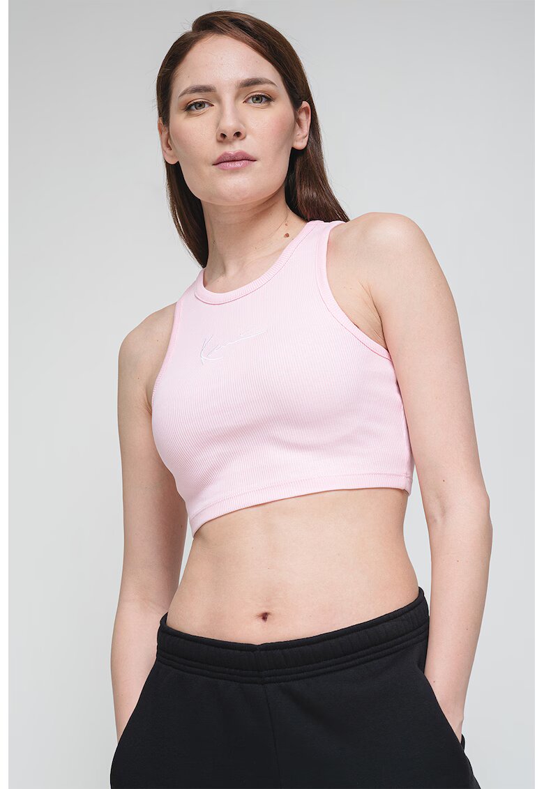Karl Kani Top crop uni - Roz pastel/Alb optic