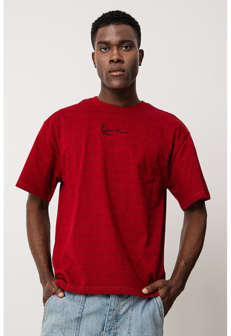 Karl Kani Tricou cu decolteu la baza gatului - Negru/Rosu inchis