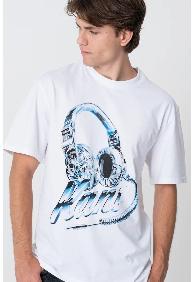 Karl Kani Tricou cu imprimeu grafic - Alb/Albastru azur