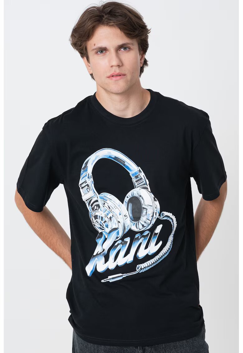 Karl Kani Tricou cu imprimeu grafic - Negru/Albastru azur