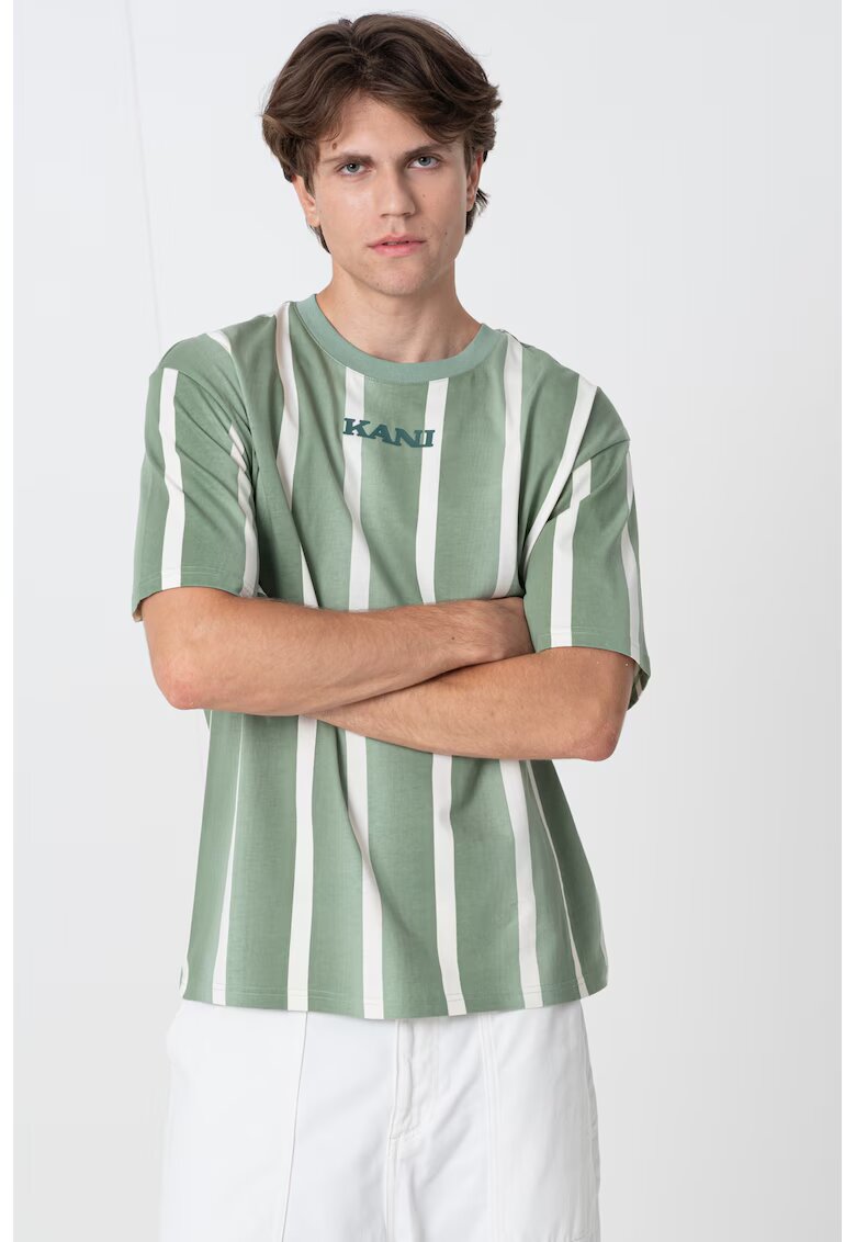 Karl Kani Tricou in dungi cu logo - Bej/Verde feriga