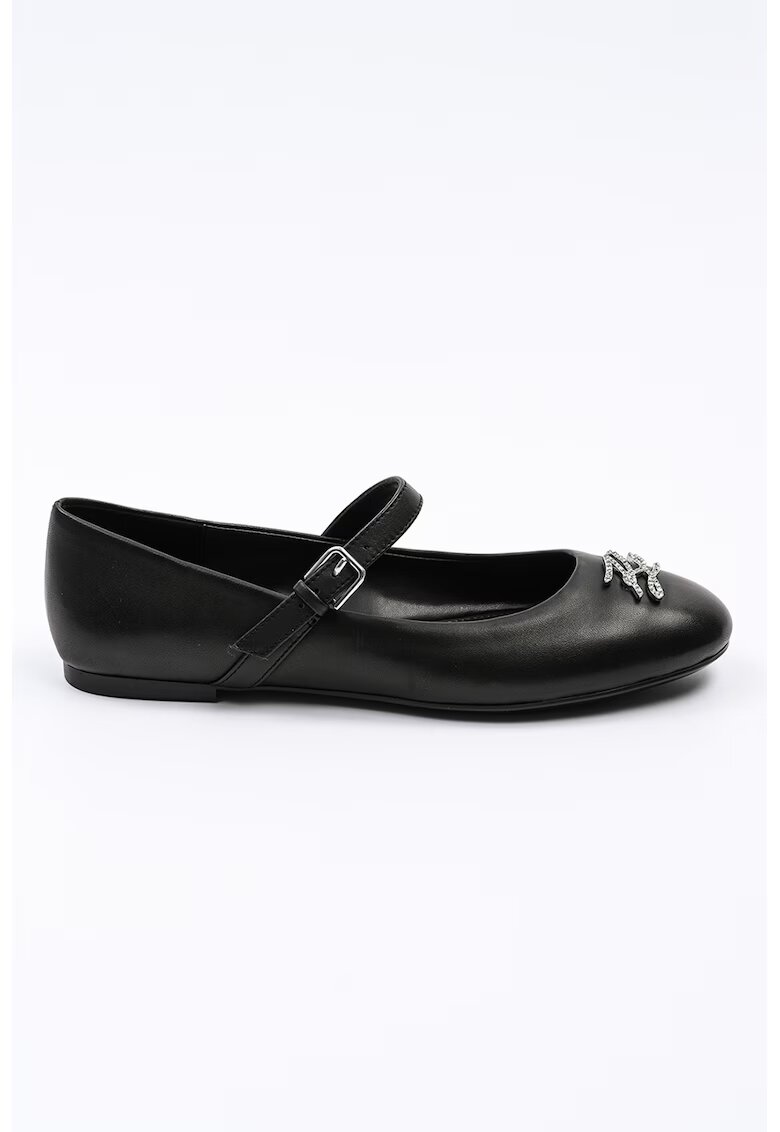Karl Lagerfeld Balerini Mary Jane din piele cu aplicatie logo metalica - Negru