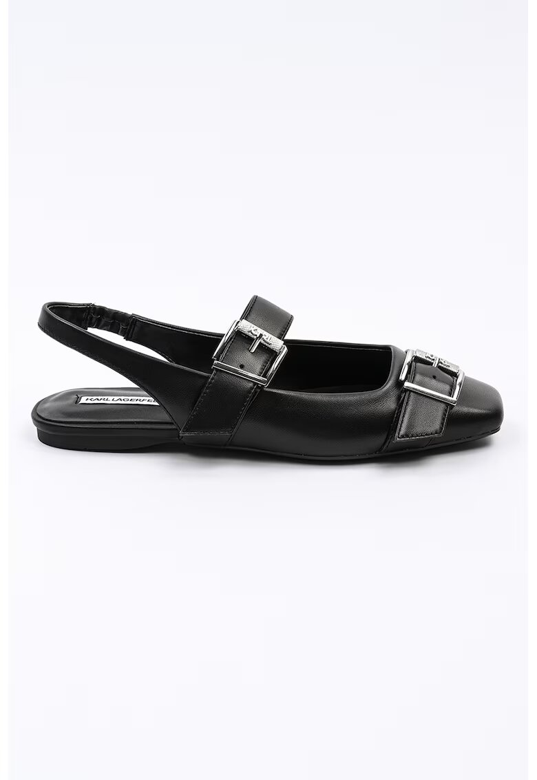 Karl Lagerfeld Balerini slingback de piele cu varf patrat - Negru