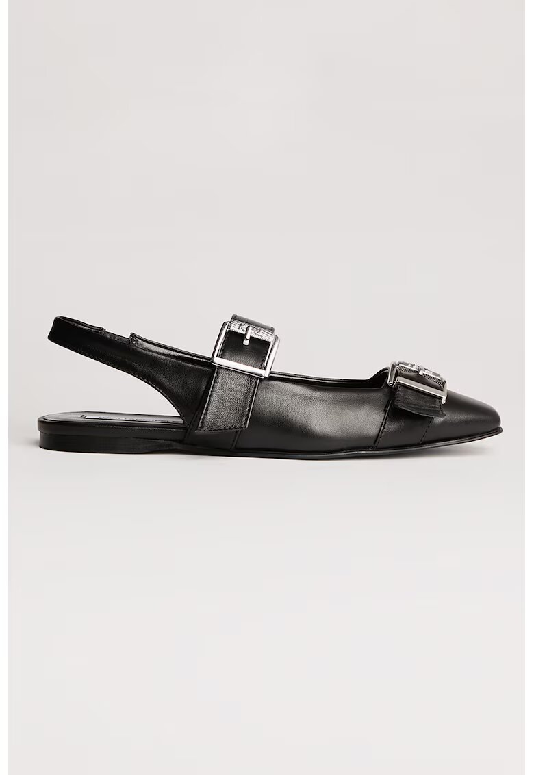 Karl Lagerfeld Balerini slingback din piele - Negru/Argintiu