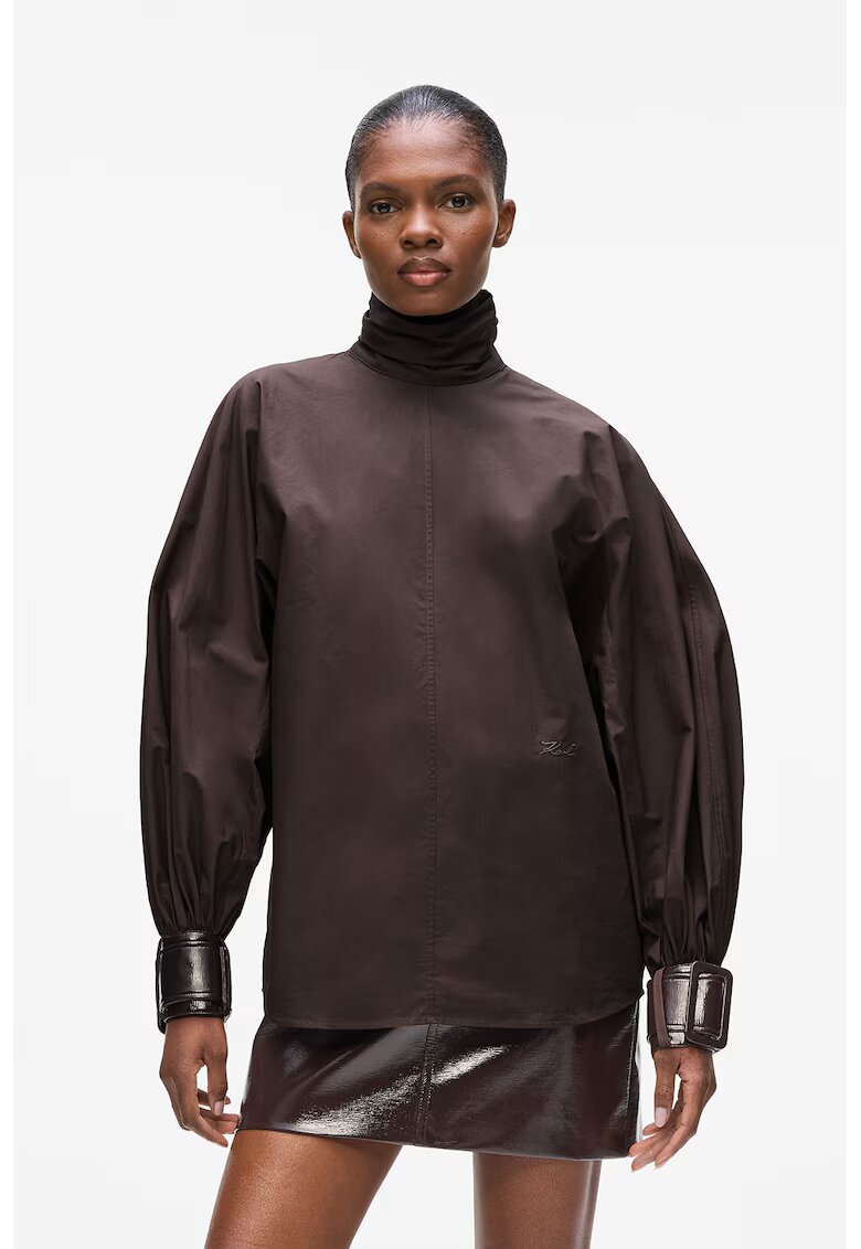 Karl Lagerfeld Bluza cu guler inalt si mansete cu catarame - Maro inchis