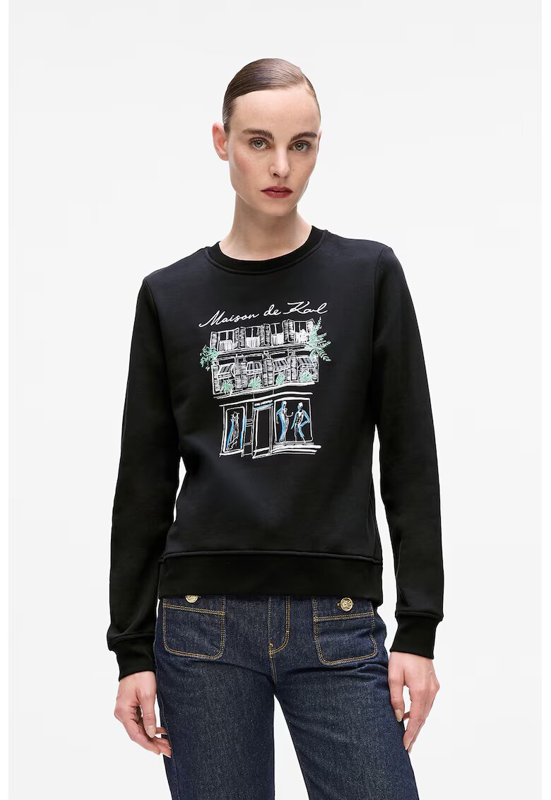 Karl Lagerfeld Bluza de trening cu decolteu la baza gatului si imprimeu - Alb/Verde/Negru