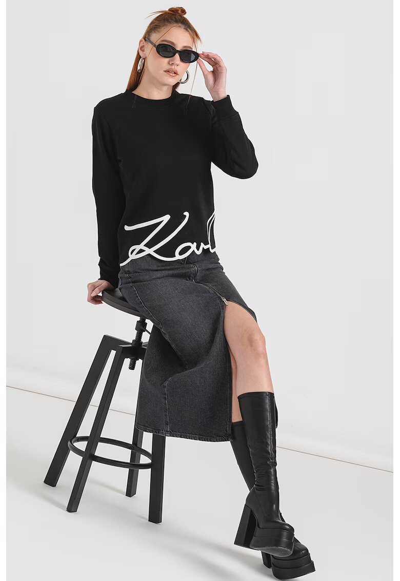 Karl Lagerfeld Bluza de trening cu decolteu la baza gatului Signature - Negru/Alb optic