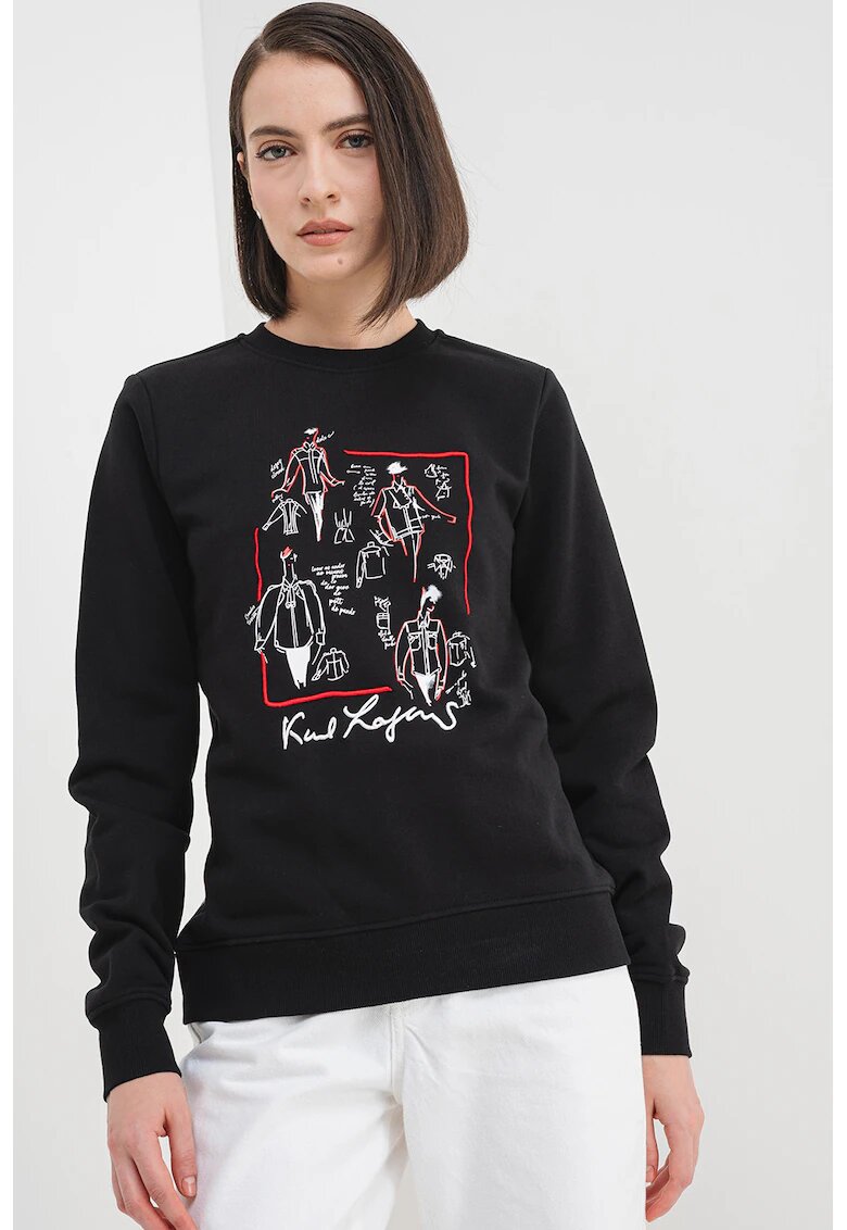 Karl Lagerfeld Bluza de trening cu imprimeu si broderie logo - Negru