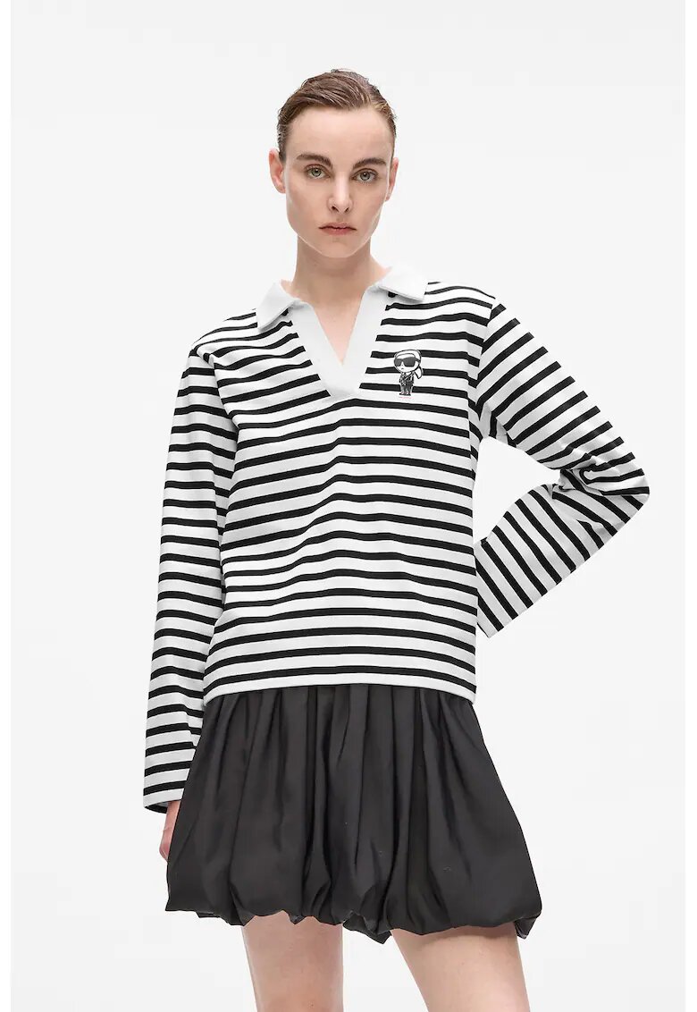 Karl Lagerfeld Bluza lejera din bumbac organic cu model in dungi - Alb/Negru