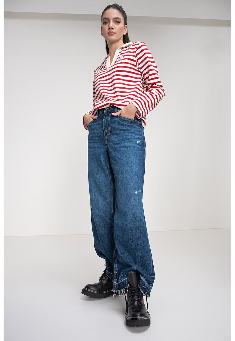 Karl Lagerfeld Bluza lejera din bumbac organic cu model in dungi - Rosu/Alb