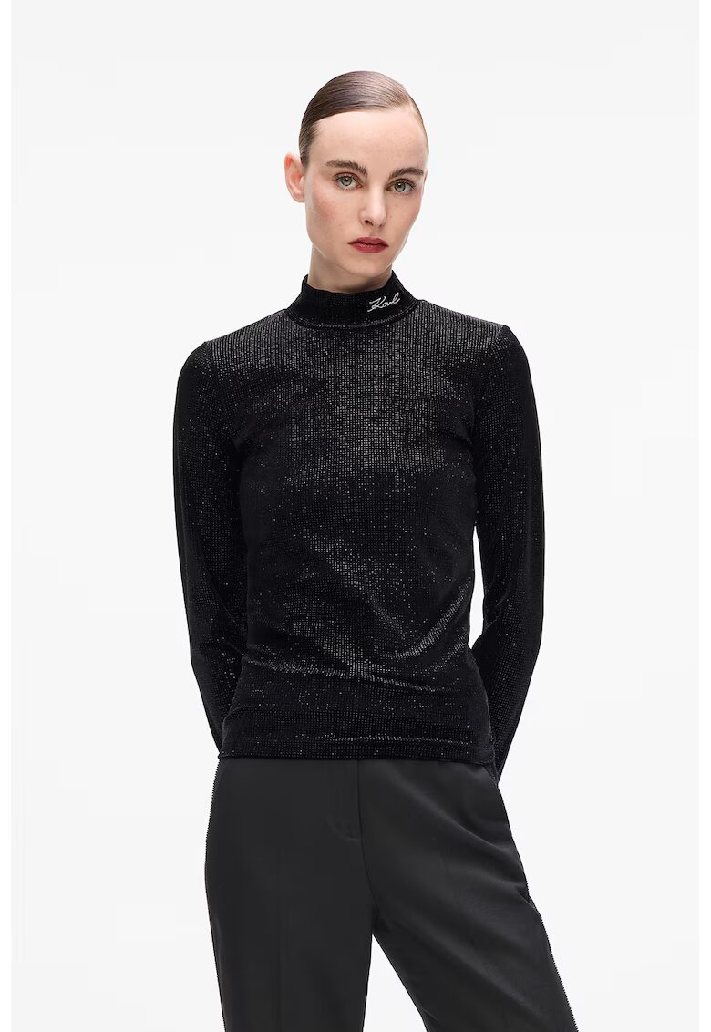 Karl Lagerfeld Bluza stralucitoare cu guler - Negru