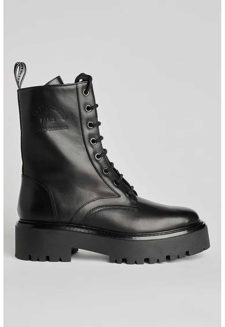 Karl Lagerfeld Bocanci din piele cu logo in relief - Negru