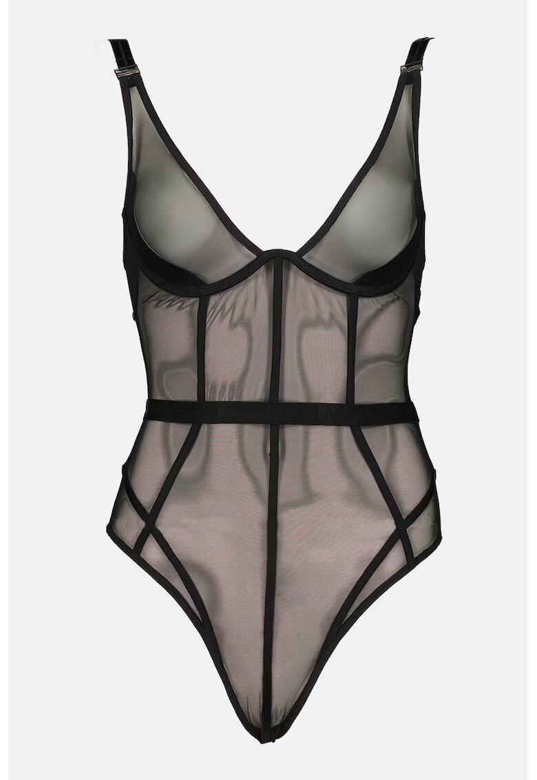 Karl Lagerfeld Body transparent cu cupe cu sustinere metalica - Negru