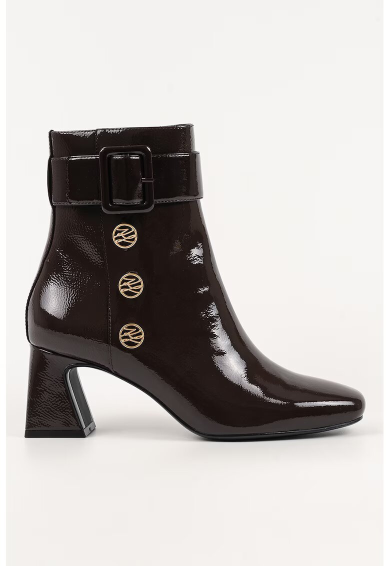 Karl Lagerfeld Botine cu toc masiv si logo - Maro cognac