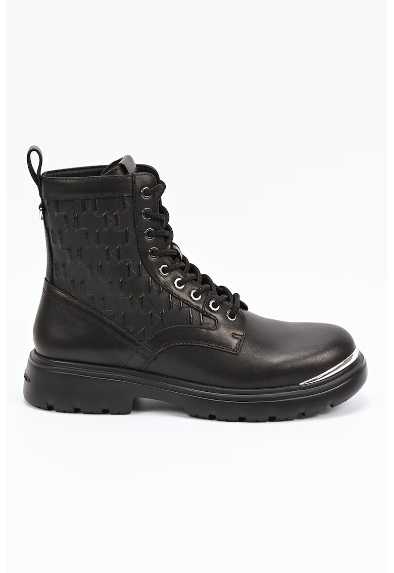 Karl Lagerfeld Botine de piele cu segmente cu monograma - Negru/Argintiu