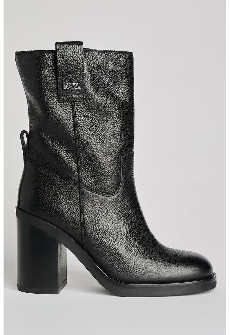 Karl Lagerfeld Botine de piele cu toc masiv - Negru