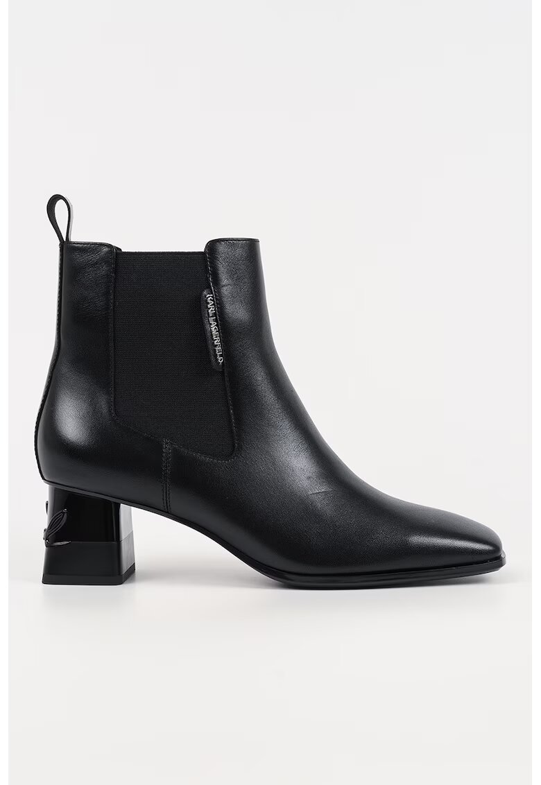 Karl Lagerfeld Botine din piele cu varf patrat si logo in relief pe toc - Negru