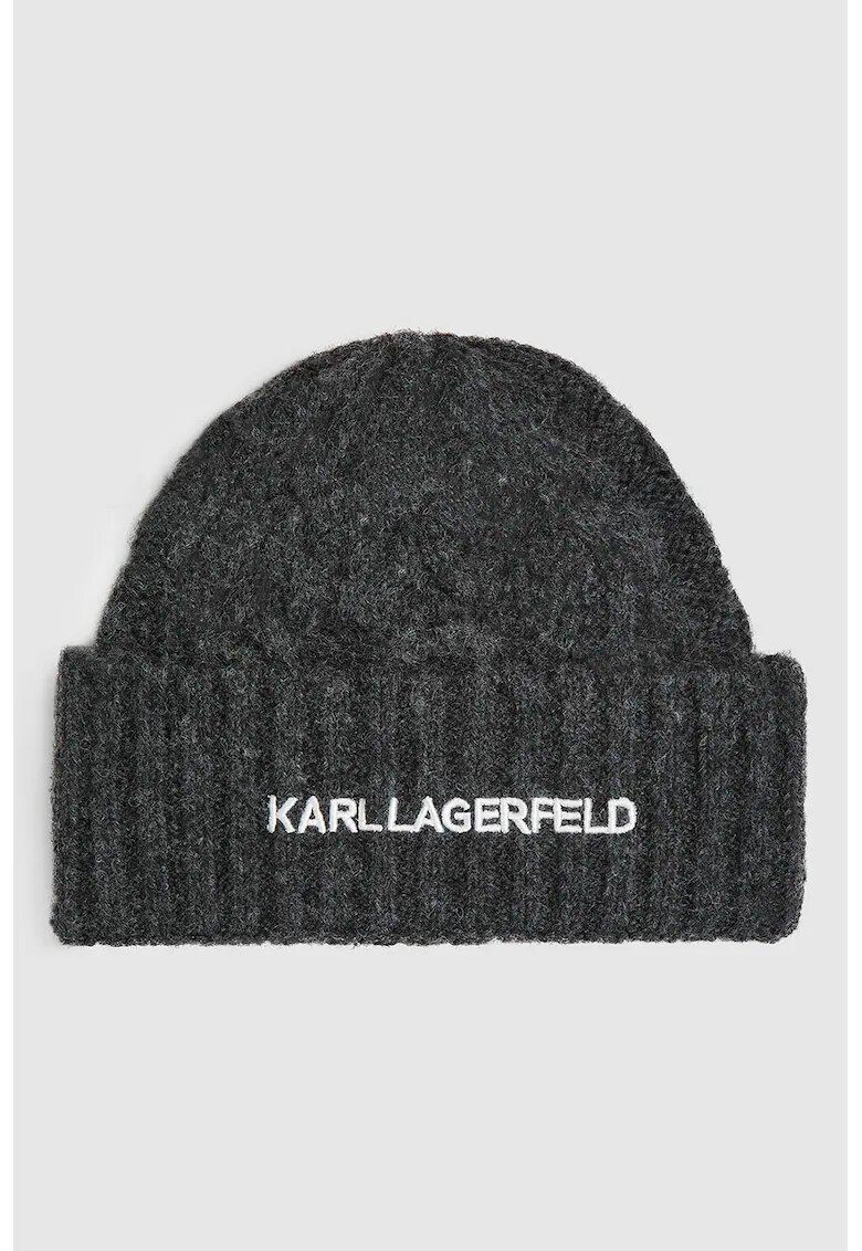 Karl Lagerfeld Caciula striata din amestec de lana - Gri antracit