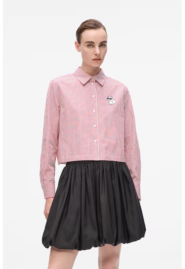 Karl Lagerfeld Camasa crop cu model in dungi - Alb/Rosu inchis