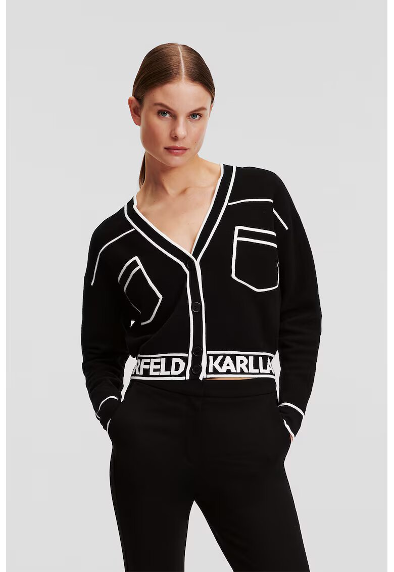 Karl Lagerfeld Cardigan crop din amestec de lana - Alb/Negru