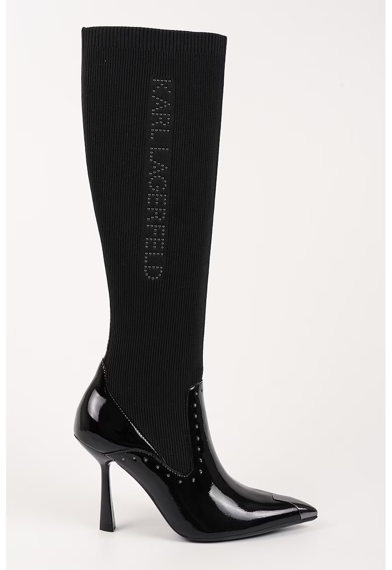 Karl Lagerfeld Cizme din piele si material textil cu toc stiletto - Negru
