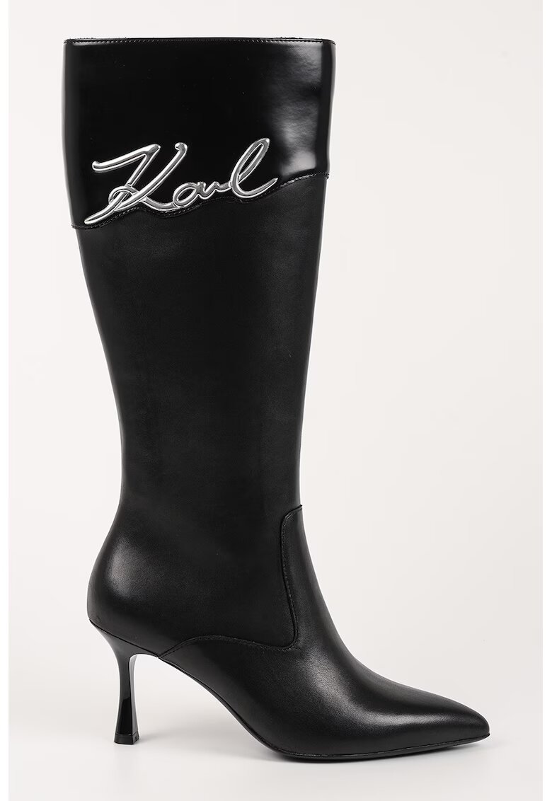 Karl Lagerfeld Cizme lungi cu toc kitten si logo - Negru