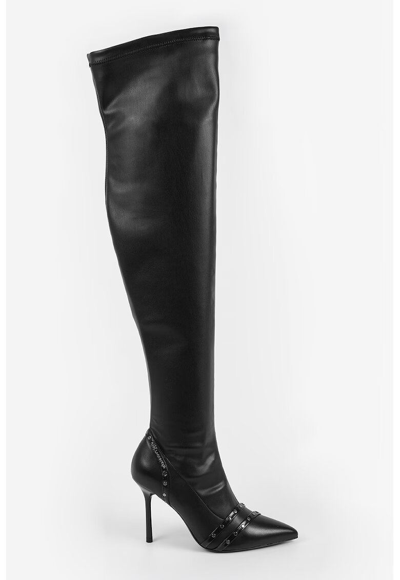 Karl Lagerfeld Cizme lungi din piele cu toc - Negru