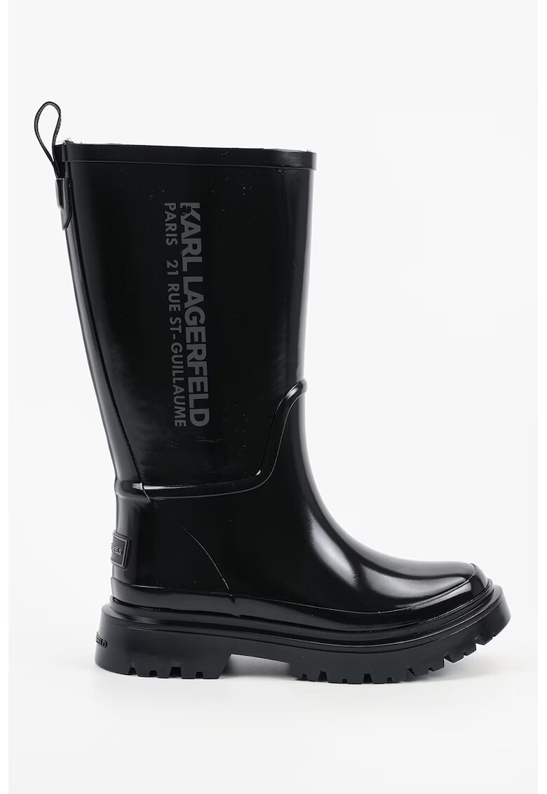 Karl Lagerfeld Cizme mid-calf cauciucate cu imprimeu logo - Negru