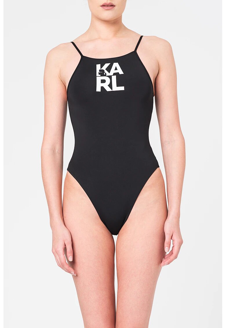 Karl Lagerfeld Costum de baie intreg cu imprimeu logo - Alb/Negru