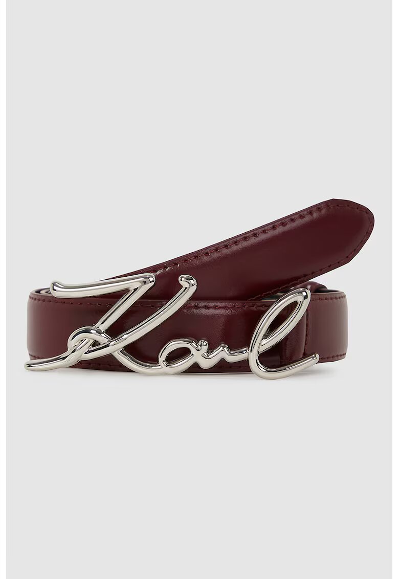 Karl Lagerfeld Curea de piele cu catarama cu nit si logo - Visiniu