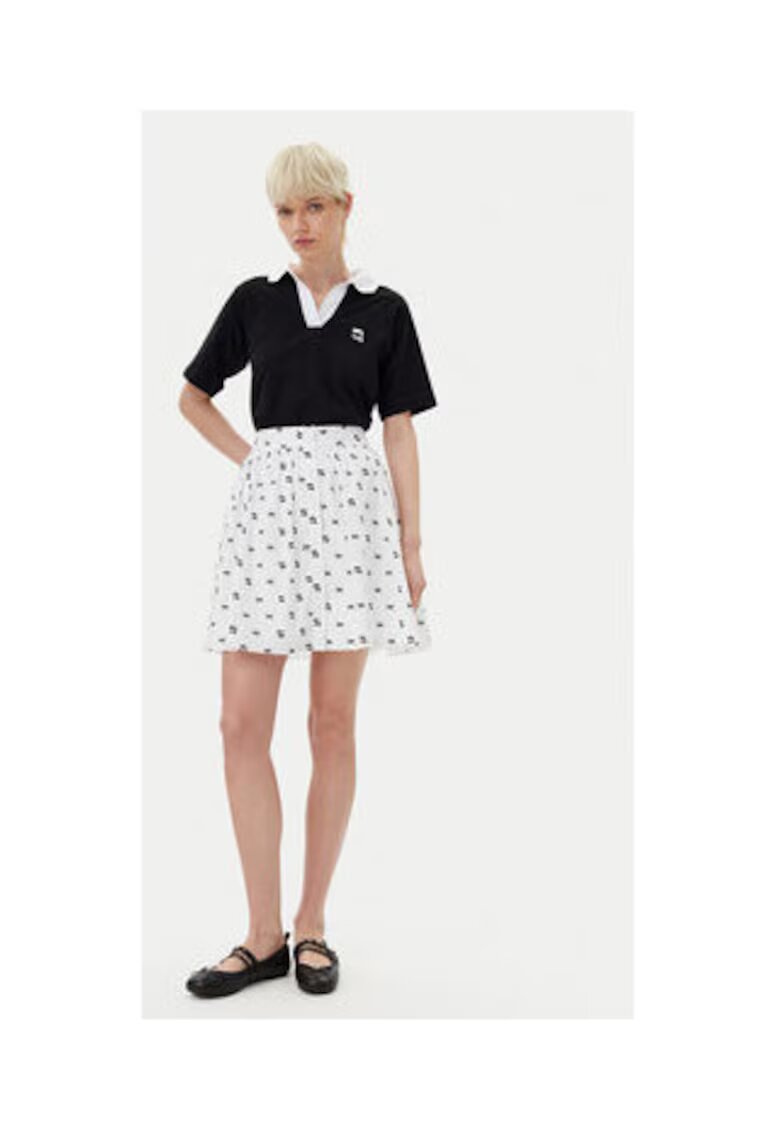Karl Lagerfeld Fusta dama - KARL DOT AOP - alb-negru - 100% bumbac organic