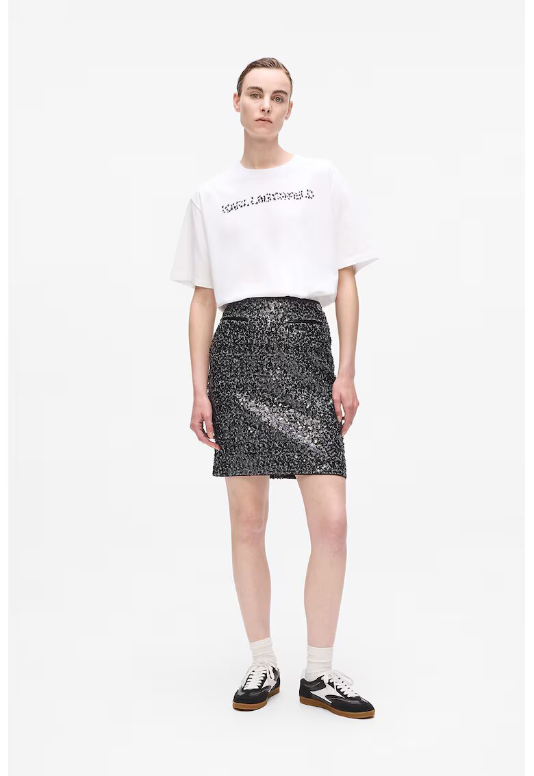 Karl Lagerfeld Fusta mini cu croiala dreapta si decorata cu paiete - Negru/Gri