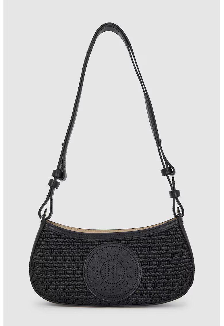 Karl Lagerfeld Geanta crossbody cu aspect crosetas si logo perforat - Negru