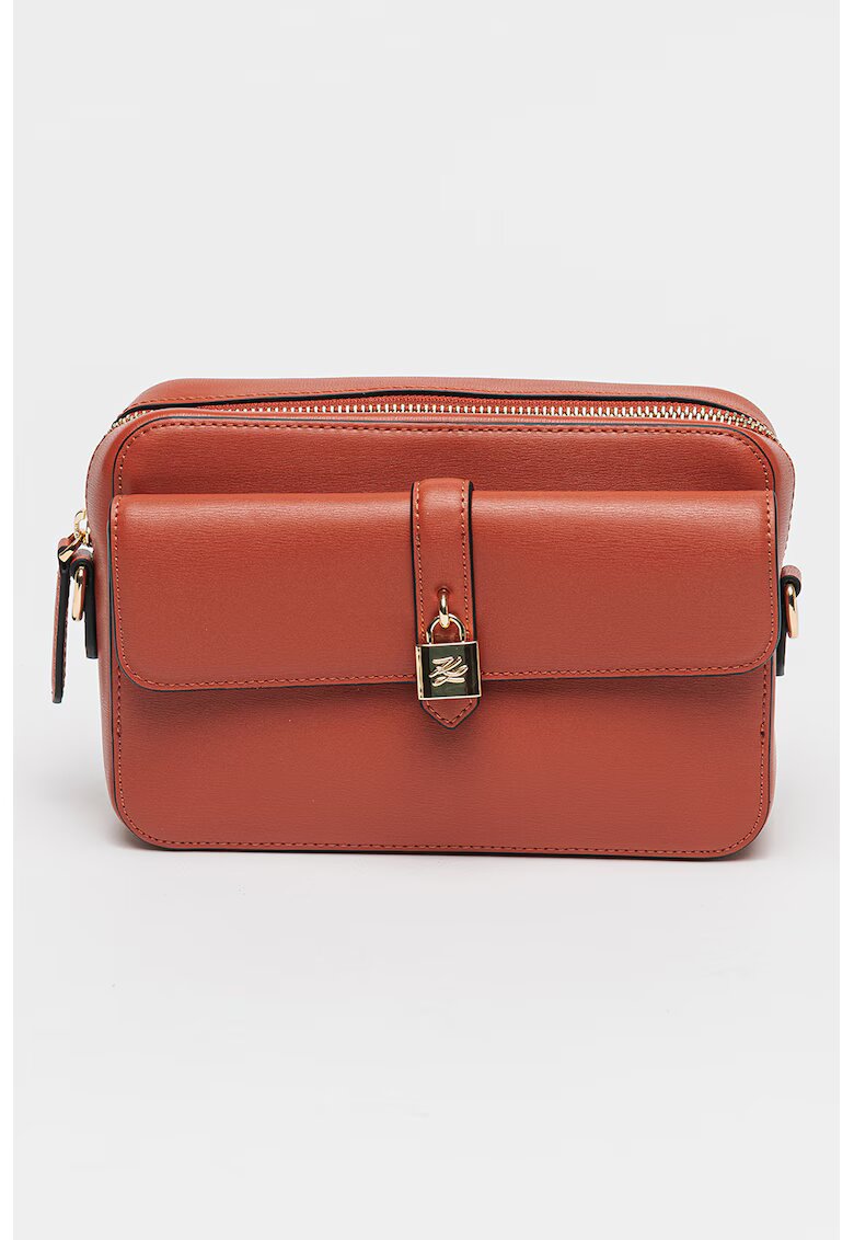 Karl Lagerfeld Geanta crossbody de piele Autograph - Caramiziu