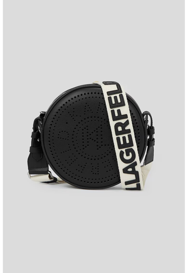 Karl Lagerfeld Geanta crossbody de piele cu detalii perforate - Alb fildes/Negru