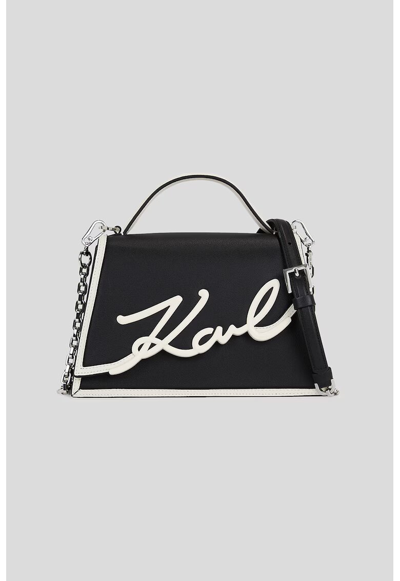 Karl Lagerfeld Geanta crossbody de piele cu logo supradimensionat - Alb/Negru